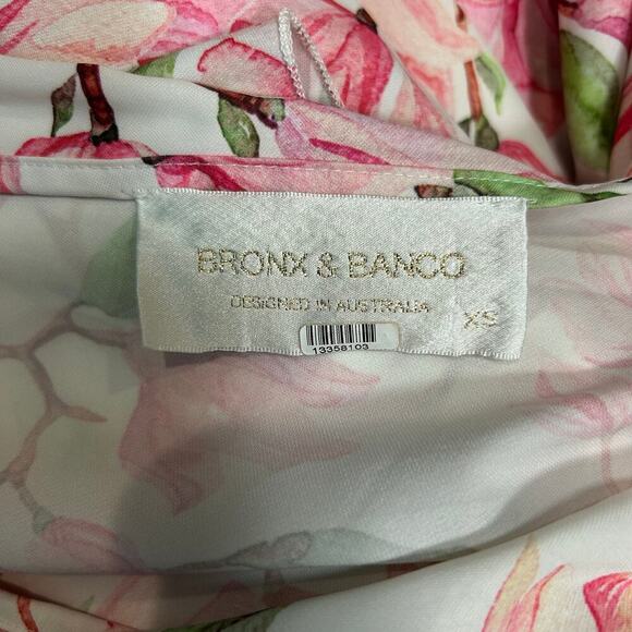 Bronx and Banco Layla Mini Dress Pink Floral One Shoulder Ruched Party Sz XS - Picture 6 of 7